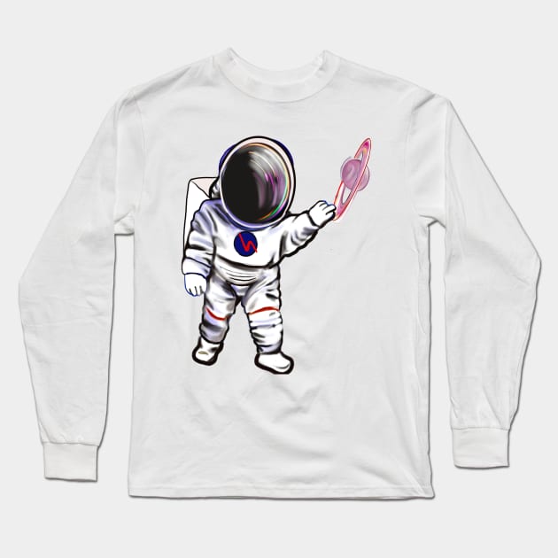 Astronaut 2 in Space suit reaching  out to touch Saturn’s ring - cute Cavoodle, Cavapoo, Cavalier King Charles Spaniel Long Sleeve T-Shirt by Artonmytee